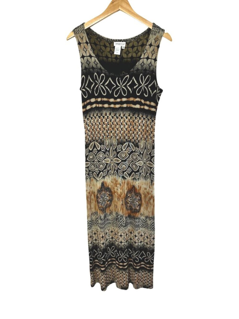 COLDWATER CREEK Sz M Tribal Maxi Dress Sleeveless Stretch Boho Travel Festival